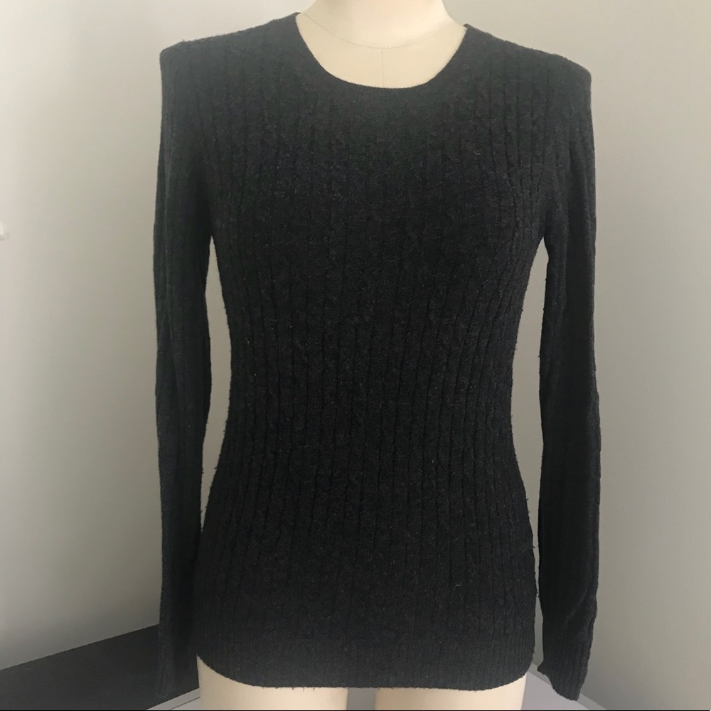 J Crew Cambridge Cable Crewneck Sweater, Gray, XS